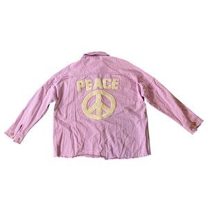 Davi & Dani Peace Graphic Pink Plum Button-Up Shirt Jacket Small